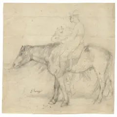 Giuseppe Raggio, Cowboy On Horseback, black chalk