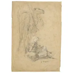 Giuseppe Raggio, Nomad With Camel, black chalk