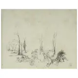 Pietro Annigoni, Study Of Figures, pen and brown ink