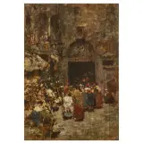 Giacomo Favretto, The Herb Market Of Venice, oil on panel