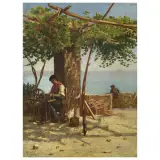 Vincenzo Volpe, A Spinner Beneath A Pergola, oil on canvas