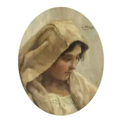 Alessandro Milesi, Woman From Ciociaria, oil on oval canvas