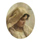 Alessandro Milesi, Woman From Ciociaria, oil on oval canvas