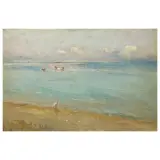 Giuseppe Casciaro, On The Beach Of Seiano, oil on cardboard