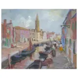 Antonio Piatti, Canal In Burano, oil on plywood