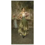 Nicola Biondi, At The Fountain, oil on canvas