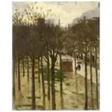 Ettore De Maria Bergler, Tree-Lined City Street, oil on canvas