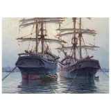 Renuccio Renucci, Vessels At The Molo, oil on plywood