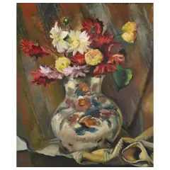 Gino DeFinetti, Still Life With Vase Of Flowers, oil on canvas