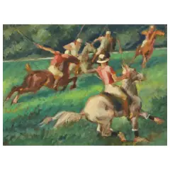 Gino DeFinetti, Polo Players, oil on plywood