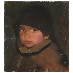 Child by Corrado Michelozzi, oil on cardboard, offered Oct 2025