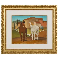 Roberto Masi, Two horses and Landscape, oil on canvas