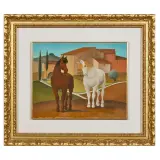 Roberto Masi, Two horses and Landscape, oil on canvas