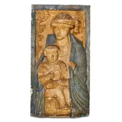 Motherhood by Quirino Ruggeri, polychrome chalk relief, offered Jun 2025