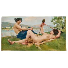 Female Nudes By The Arno by Raffaello Sorbi, oil on panel, offered May 2025