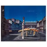 Tito Salomoni, Surreal sight of Piazza delle Erbe, oil on canvas