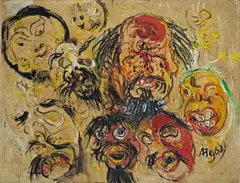 Affandi, Selbstportrait mit Masken, 1968, Öl auf Leinwand