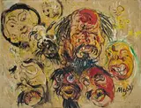 Affandi, Selbstportrait mit Masken, 1968, Öl auf Leinwand