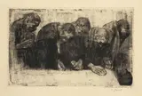 Käthe Kollwitz, Gedenkblatt für Karl Liebknecht, 1919, Radierung, Aquatinta, Reservage und Vernis mou auf gelblichem Kupferdruckkarton