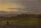 Carl Gustav Carus, Blick über abendliche Felder auf ein Gehöft“. 1819 [?]