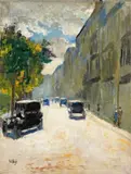 Lesser Ury, Berliner Straßenszene“. 1920er Jahre, Öl auf Leinwand