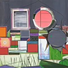 Thomas Scheibitz, Final Gold, 2001, Öl und Filzstift auf Leinwand