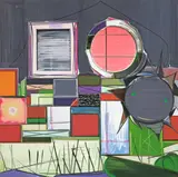 Thomas Scheibitz, Final Gold, 2001, Öl und Filzstift auf Leinwand