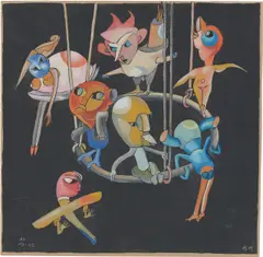 Hannah Höch, Seltsame Vögel, 1924, Gouache auf bräunlichem Papier (aus einem Skizzenblock)