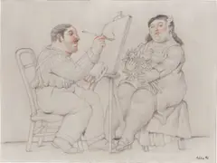 Pintor y la Modelo by Fernando Botero, 1992, Bleistift und Rötel auf Velin, sold Jun 2022