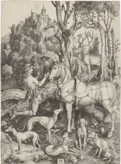Albrecht Dürer, Der heilige Eustachius, Um 1501, Kupferstich auf Bütten (Wasserzeichen: Großer Bär (Meder 87, zwischen 1525 und 1540))