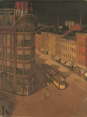 Hanns Kralik, Aus meinem Fenster (Düsseldorf, Nordstr. / Ecke Venloer Str.), Um 1930, Öl auf Leinwand