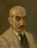 Max Liebermann, Selbstbildnis im Malkittel, Büste nach rechts, 1919, Öl auf Karton