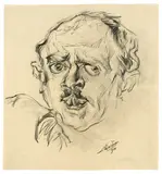 Ludwig Meidner, Selbstbildnis mit herausgestreckter Zunge, 1914, Bleistift auf Papier