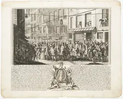 Quincampoix Street During the Mississippi Bubble by Christoph Weigel, 1720, copper engraving, paper, sold Dec 2024