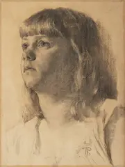 Jan Preisler, Portrait of a Girl, Around 1900, pencil, cardboard