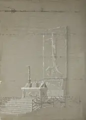 František Bílek, Altar Design with a Relief of the Crucifixion, Before 1899, watercolour, gouache, paper