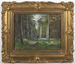 In the Forest by Roman Havelka, 1905, oil on cardboard, sold Dec 2024