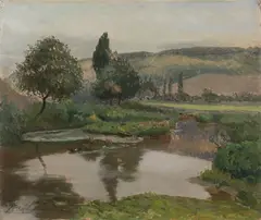 Josef Král, Lanscape with a Pond, Around 1900, oil on cardboard