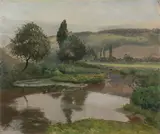 Josef Král, Lanscape with a Pond, Around 1900, oil on cardboard