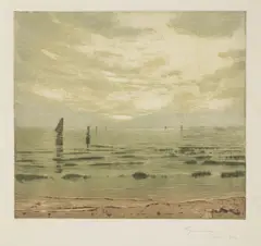 Tavík František Šimon, Seashore, 1904, coloured drypoint, paper