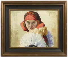 Grzegorz Mendoly, Girl in a Folk Dress, First half of 20th century, oil on canvas on cardboard