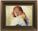 Grzegorz Mendoly, Girl in a Folk Dress, First half of 20th century, oil on canvas on cardboard