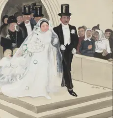 Milada Marešová, Wedding, 1930, watercolour, indian ink, cardboard