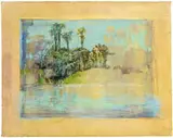 William Dunlap, Palm Grove and Pond, 1963, Gouache on paper