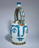 Pablo Picasso, Aztec Vase with Four Faces, 1957, Turned vase of white earthenware clay, decoration in engobes, knife engraved, paraffin, white enamel