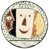 Vallauris by Pablo Picasso, 1956, Round dish of white earthenware clay, decoration in engobes under glaze, oxidized paraffin, sold Oct 2015