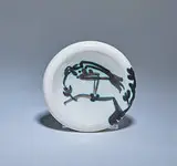 Bird on a Branch by Pablo Picasso, 1952, Turned round ashtray of white earthenware clay, oxidized paraffin decoration, white enamel, sold Oct 2015