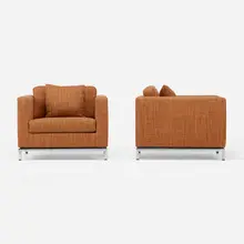 Lounge chairs for the Yamasaki residence, pair by Minoru Yamasaki, c. 1965, chrome-plated steel, wool upholstery, sold Mar 2023