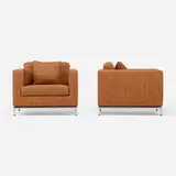 Minoru Yamasaki, Lounge chairs for the Yamasaki residence, pair, c. 1965, chrome-plated steel, wool upholstery