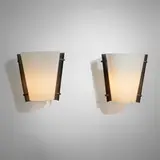 Stilnovo, Sconces, pair, c. 1955, enameled steel, acrylic, brass